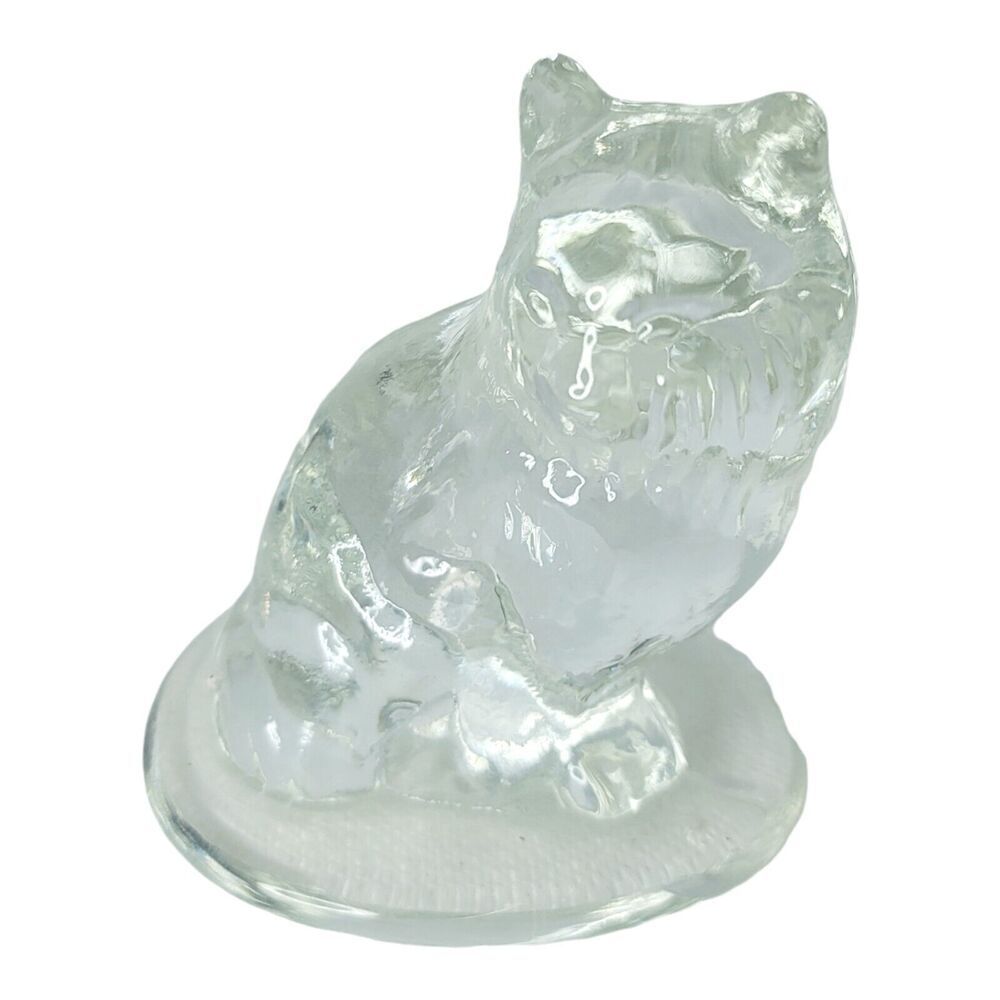 Vintage Viking Glass 1977 Clear 3.5" Cat Kitty Kitten Paperweight Figurine #7761